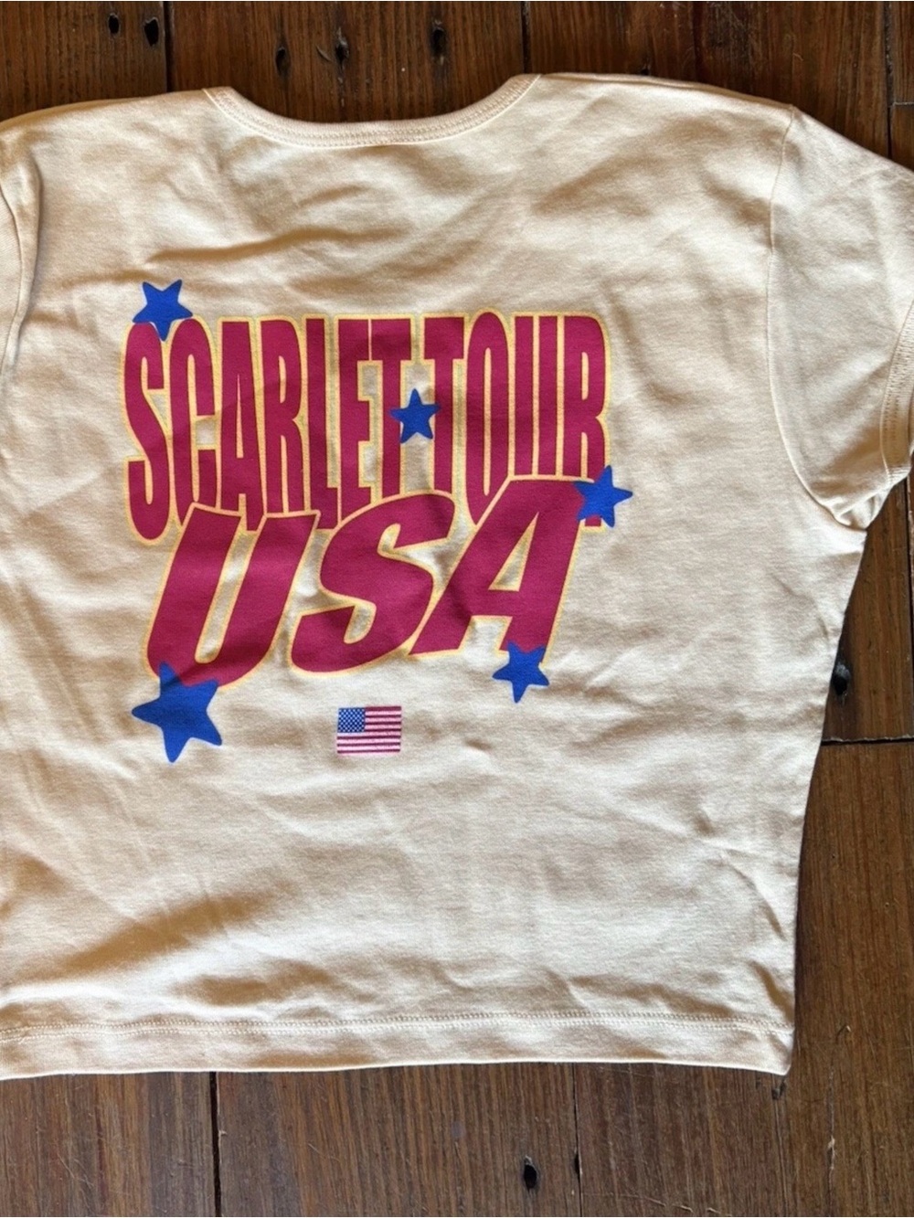 Doja Cat Scarlet Tour USA Graphic Crop Top - Cream with Pink & Blue NWOT